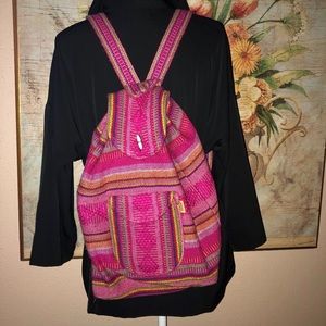Artesanias Pinzon Mexican Boho Serape Hot Pink Large Backpack OS